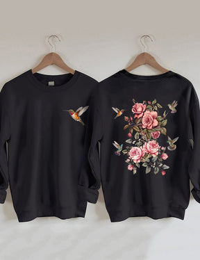 Sweat-shirt fleurs sauvages et oiseaux