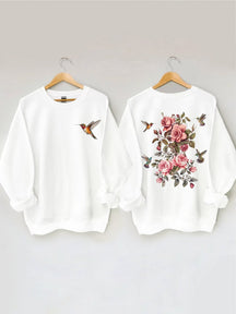 Sweat-shirt fleurs sauvages et oiseaux