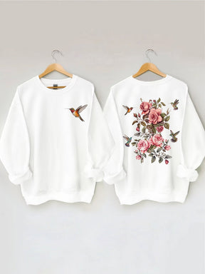 Sweat-shirt fleurs sauvages et oiseaux