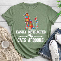 T-shirt Col Rond Chat Et Livre