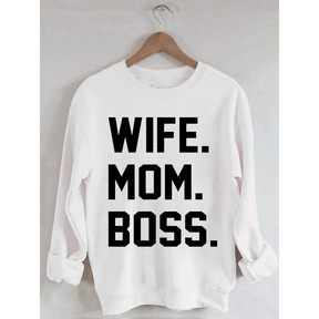 Sweat-shirt imprimé à manches longues Wife Mom Boss