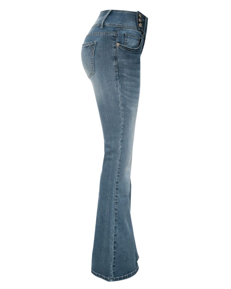 Flare-Jeans im Vintage-Stil mit seitlichen Knöpfen und mittlerer Taille