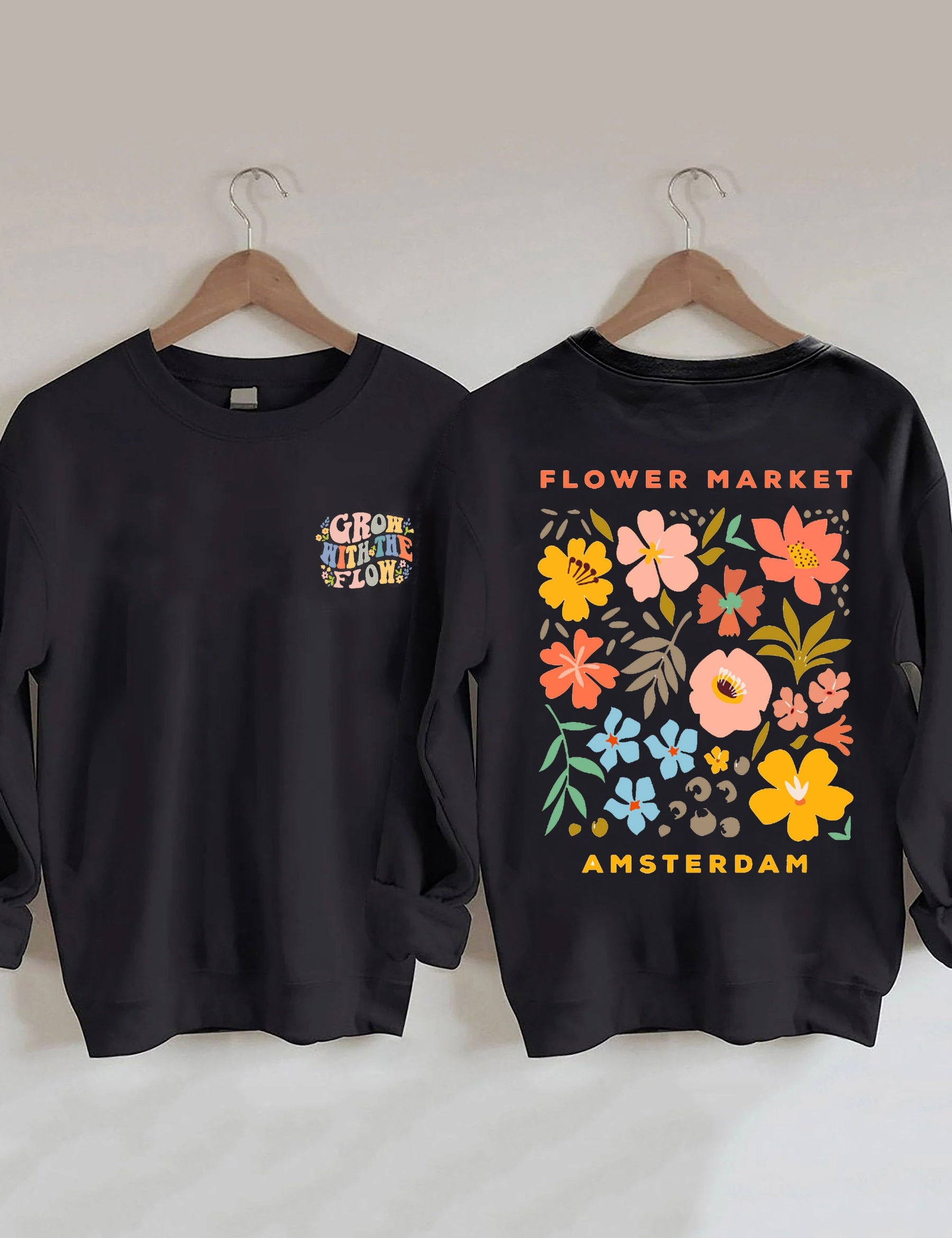 Sweat-shirt Boho à col rond et fleurs sauvages