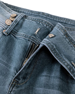 Flare-Jeans im Vintage-Stil mit seitlichen Knöpfen und mittlerer Taille