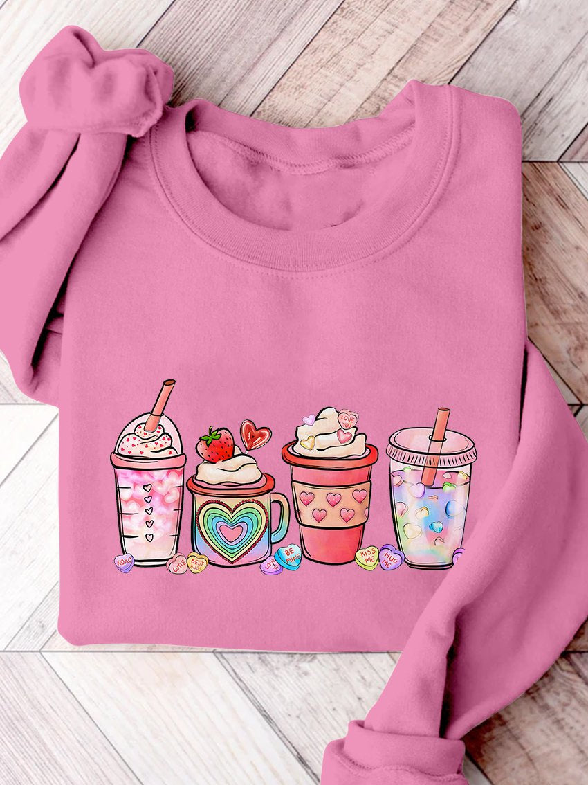 Sweatshirt mit Aufdruck „Valentinstag Kaffeegetränke“.